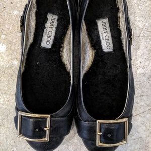 NEW Jimmy Choo Black Logo Flats Shearling Sz 38.5
